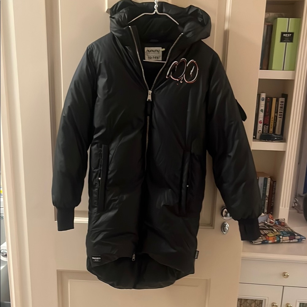 Nununu Kids Black Hooded Puffer Jacket Size 12-14